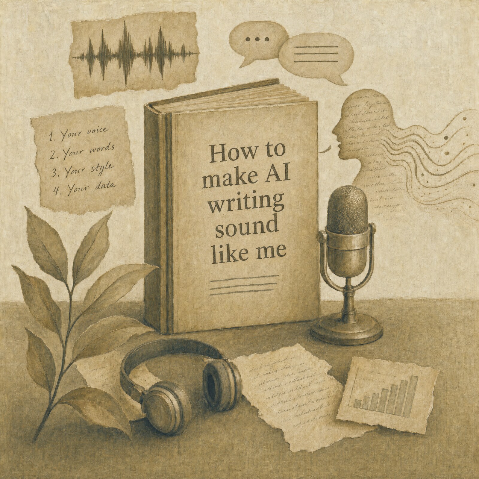 An illustration of two pressed botanical specimens side by side: one richly detailed (your voice), one subtly less detailed (AI-edited prose). The metaphor of the perception gap measured by the Baumler ACL paper.