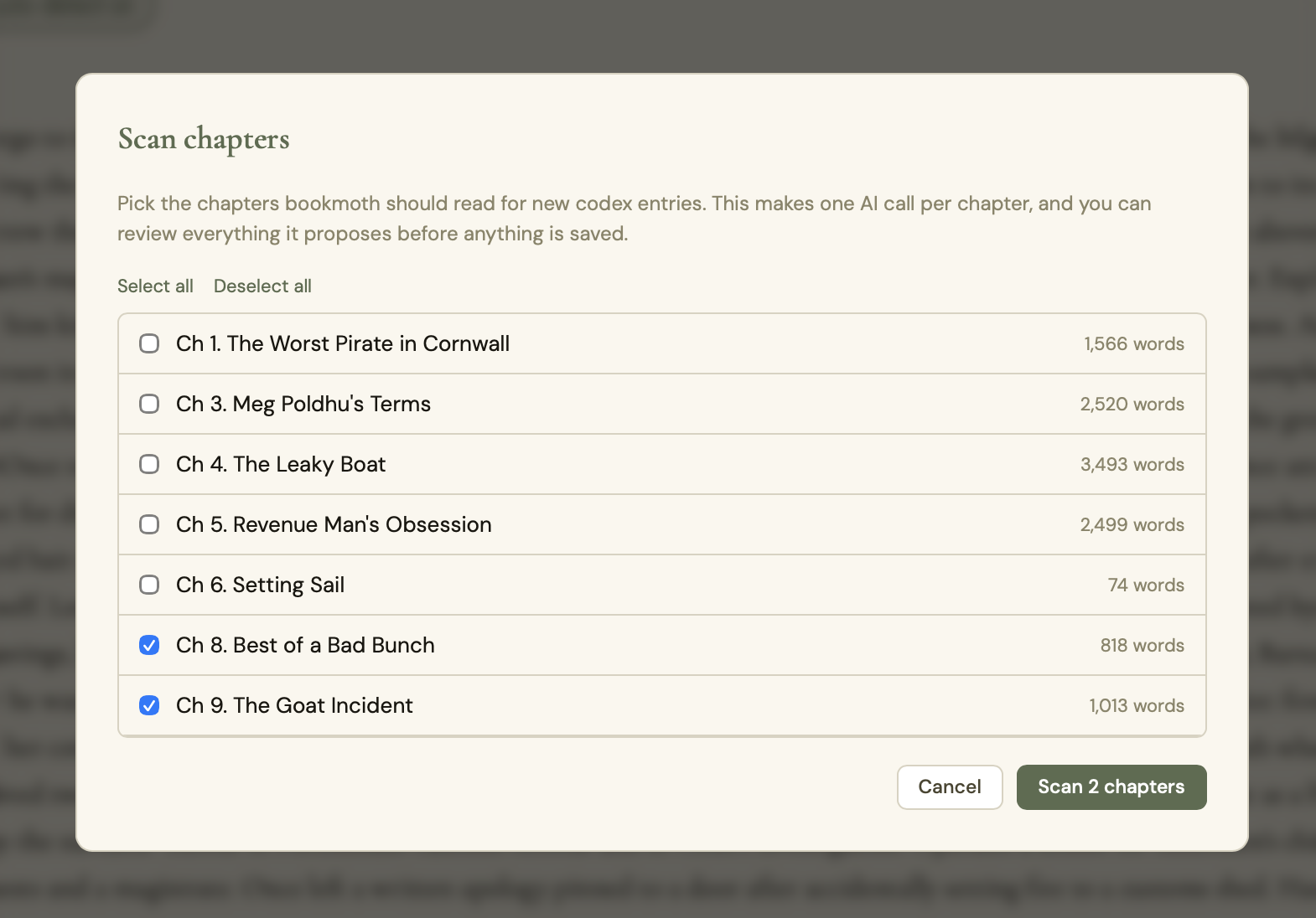 The Scan chapters picker
