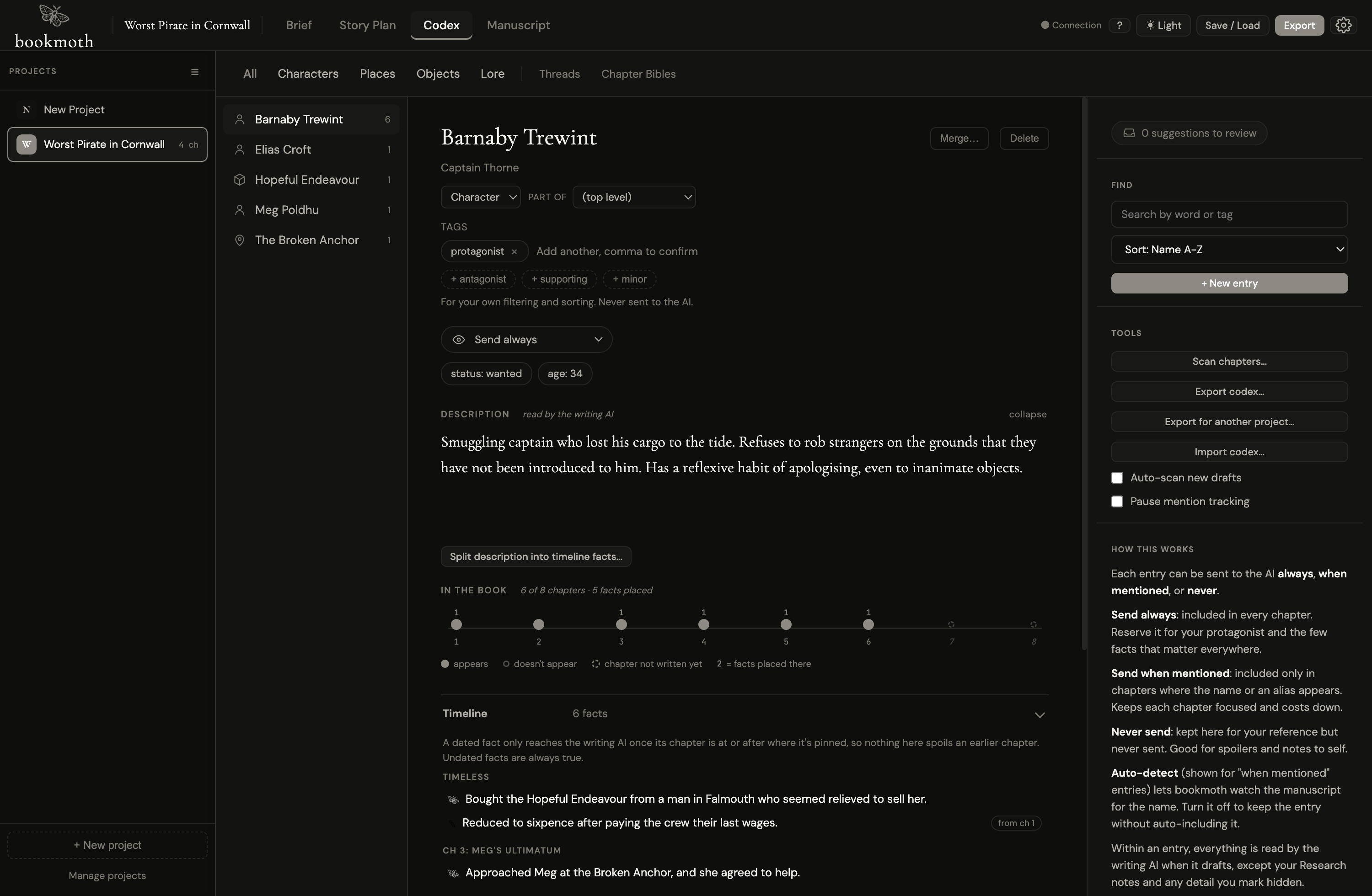 An entry's timeline of dated facts